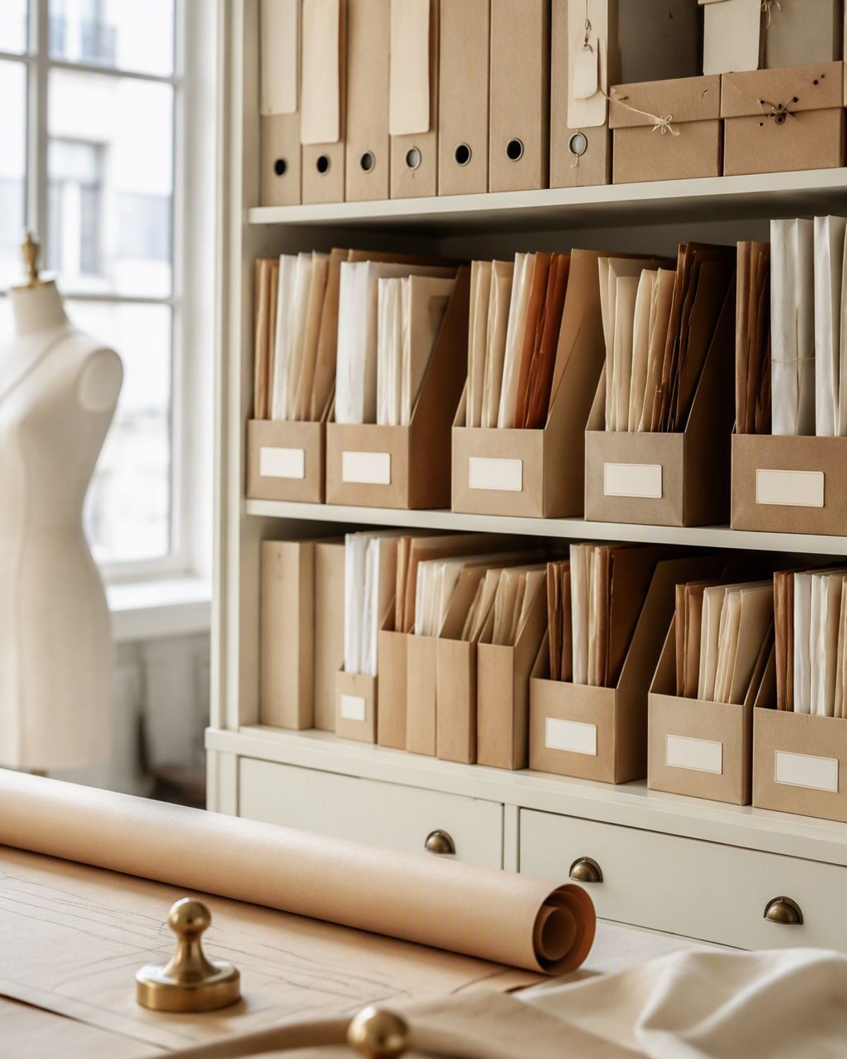 Schnitt-Archiv: beschriftete Mappen mit Schnittmustern