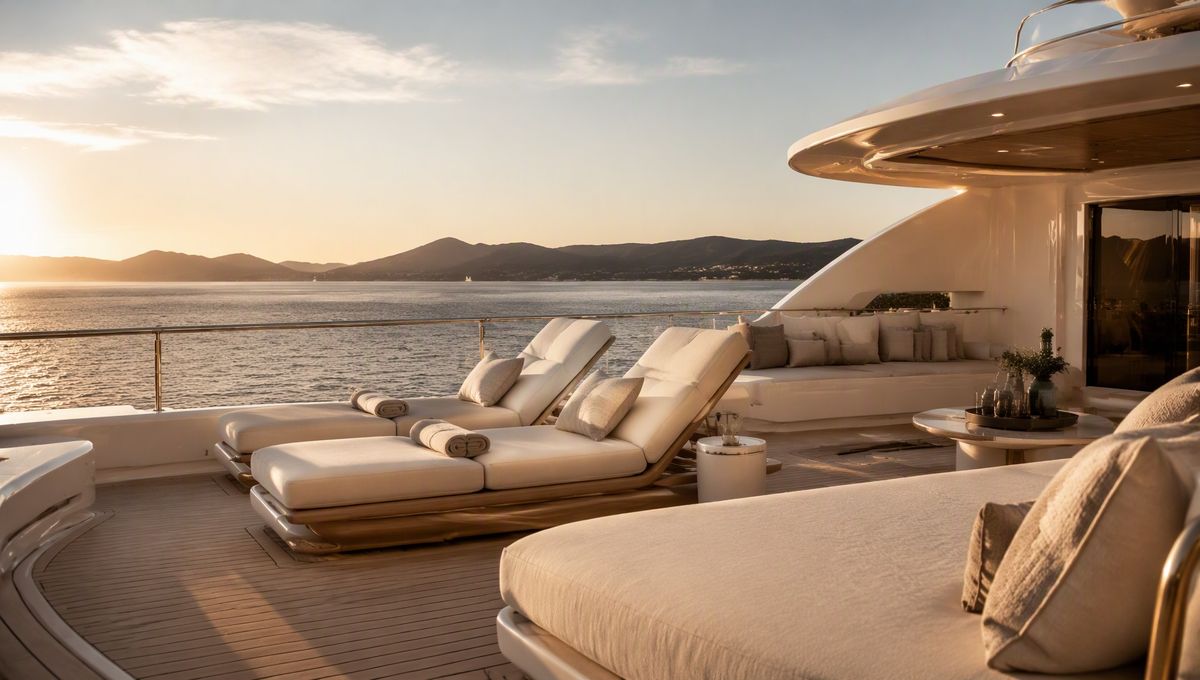 Maßgefertigte Deckpolster auf dem Sonnendeck einer Yacht
