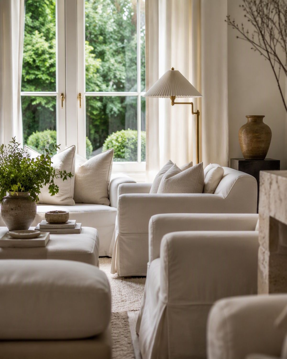 Ruhiges Interieur einer Villa in den Elbvororten mit Leinenhussen